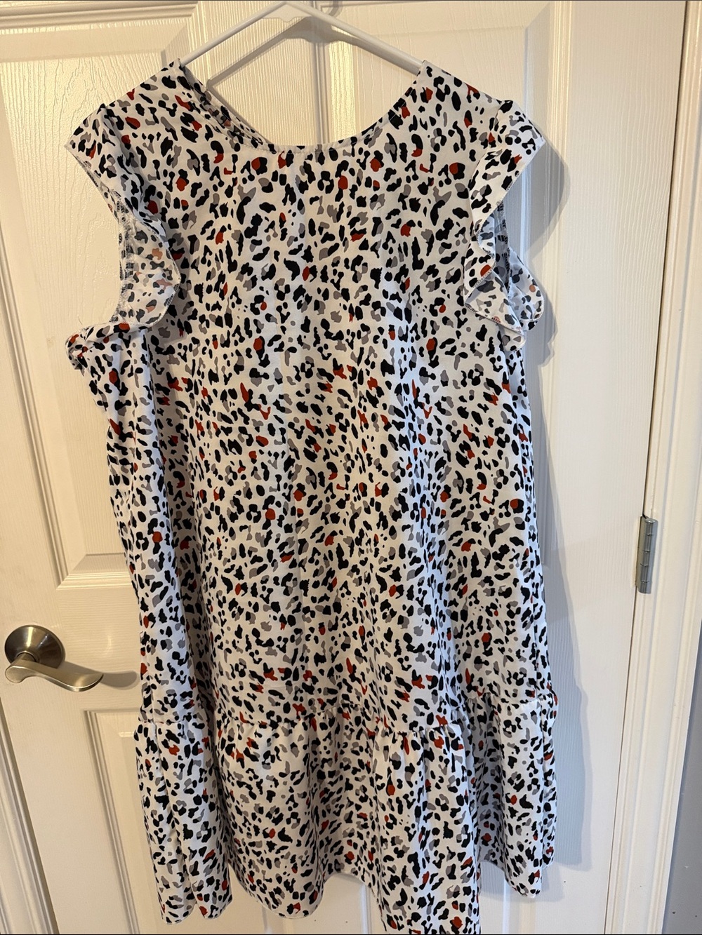 Girls White Leopard Print Ruffle Sleeve Dress
